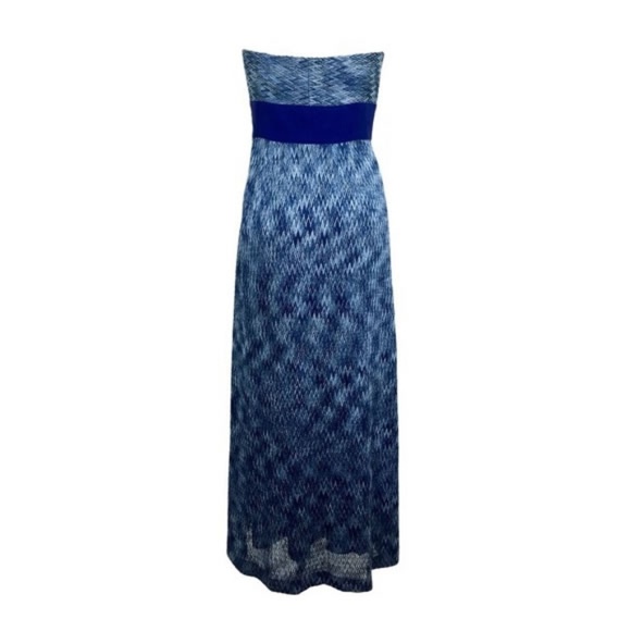 TAHARI Blue Chevron Knit Formal Maxi Dress - Women's Size 2 Gown - Picture 4 of 4
